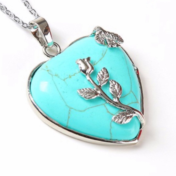 Heart & Rose Pendant Turquoise Colored Necklace w/18" Chain ~ Brand New - Picture 8 of 8